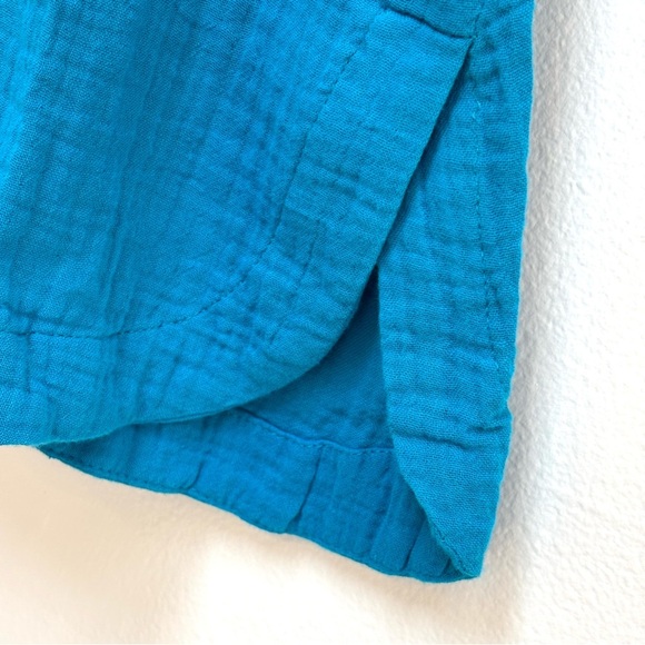 J. Jill Cotton-Gauze Split-Hem Tunic Button Front Shirt Turquoise Blue PS - Picture 7 of 14